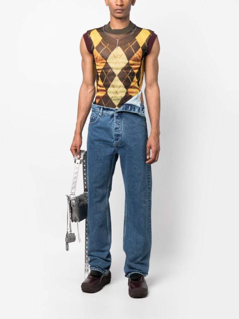 Blue Asymmetric Waist Straight-leg Jeans