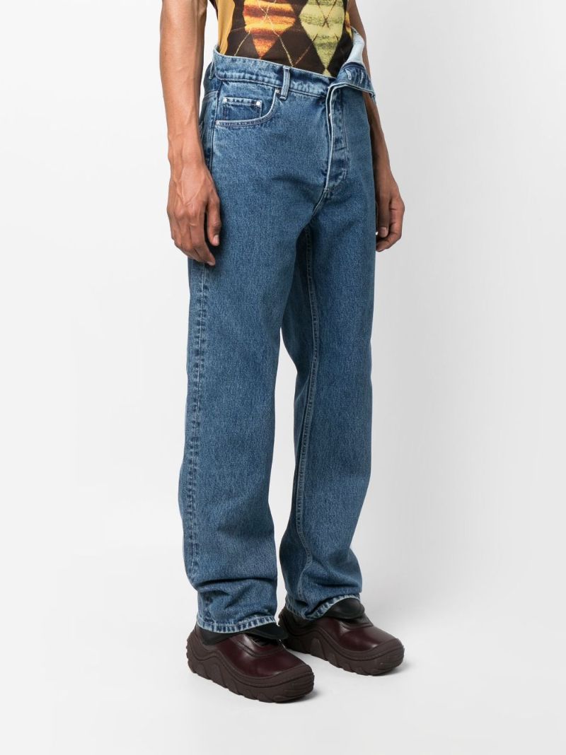 Blue Asymmetric Waist Straight-leg Jeans