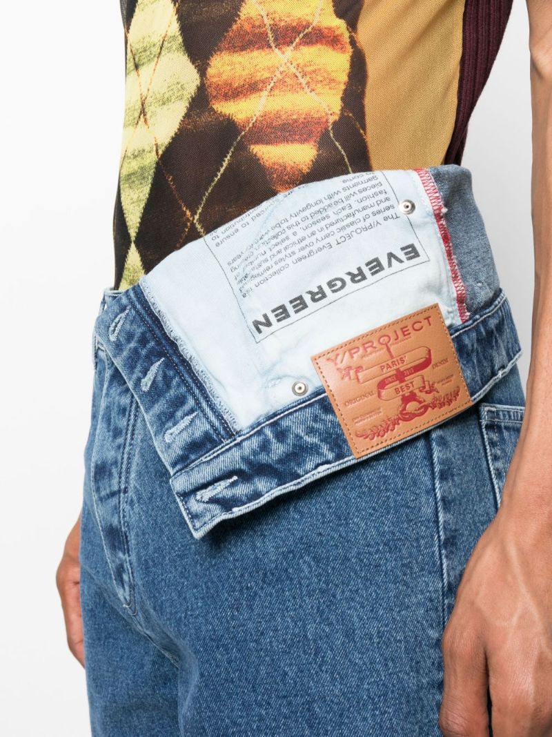 Blue Asymmetric Waist Straight-leg Jeans