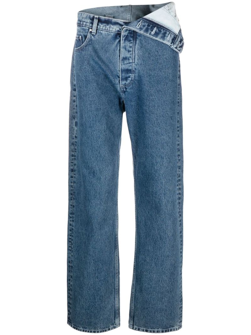 Blue Asymmetric Waist Straight-leg Jeans