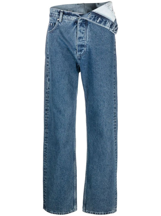 Blue Asymmetric Waist Straight-leg Jeans