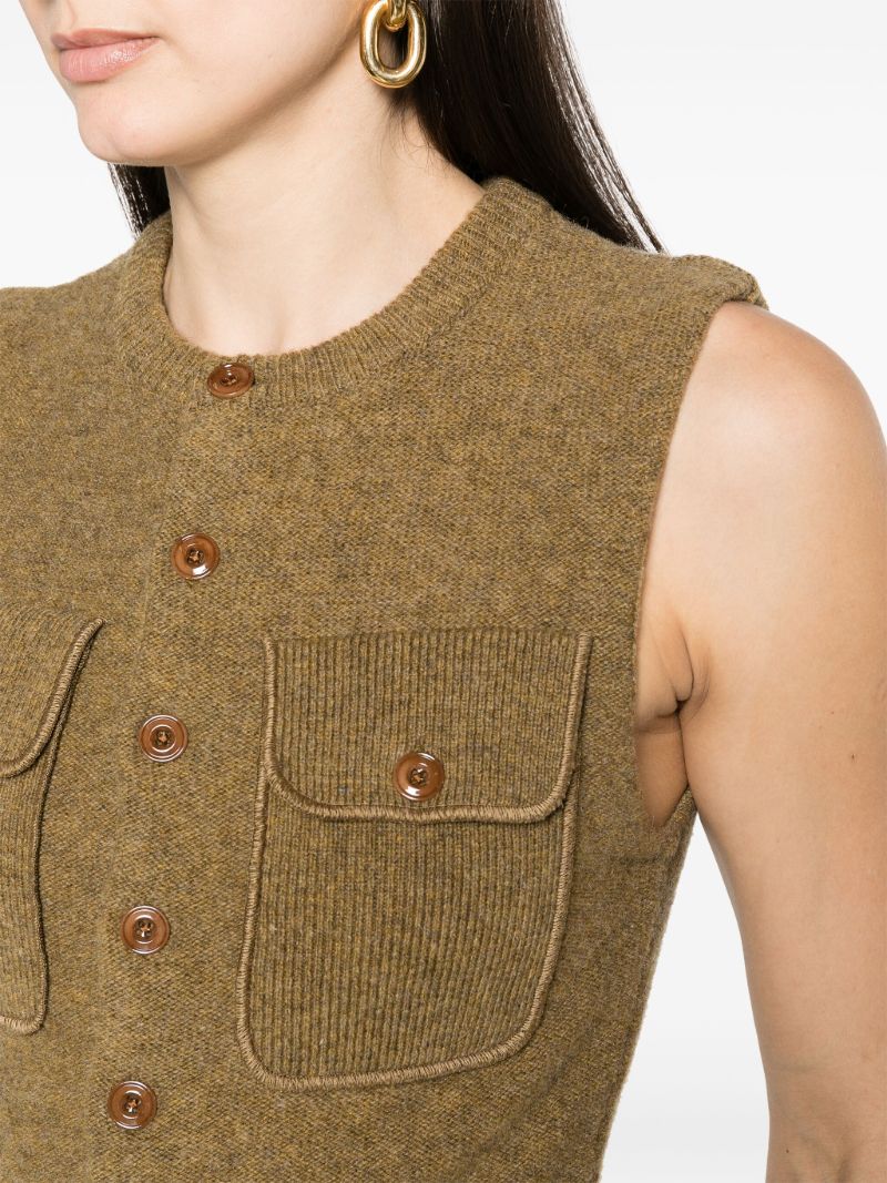 Brown Sleeveless Wool Cardigan