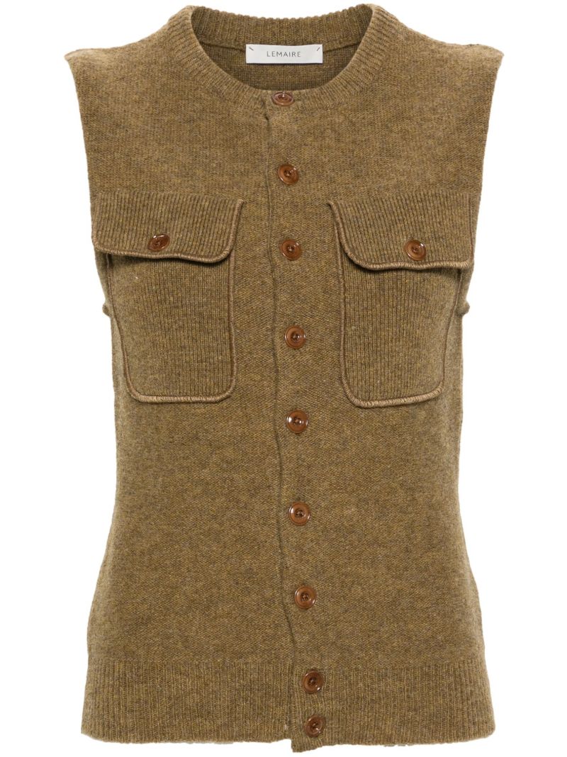 Brown Sleeveless Wool Cardigan