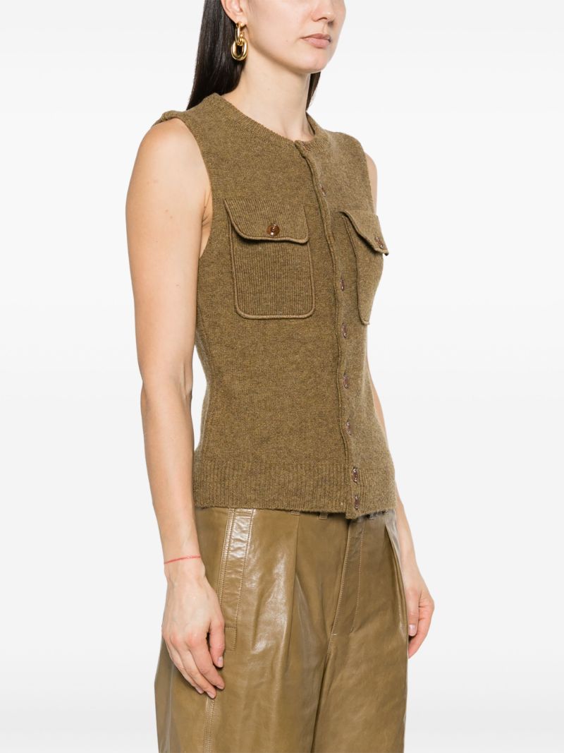 Brown Sleeveless Wool Cardigan