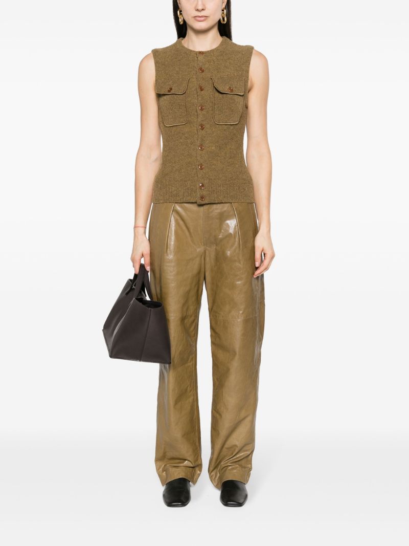Brown Sleeveless Wool Cardigan