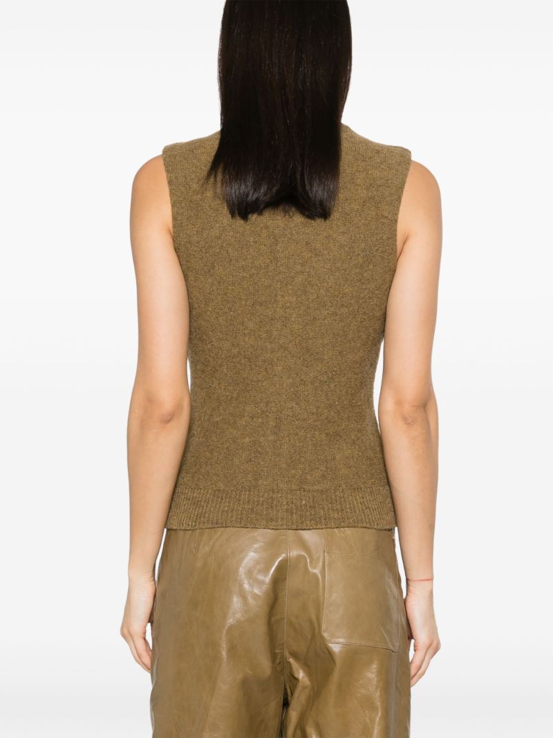 Brown Sleeveless Wool Cardigan