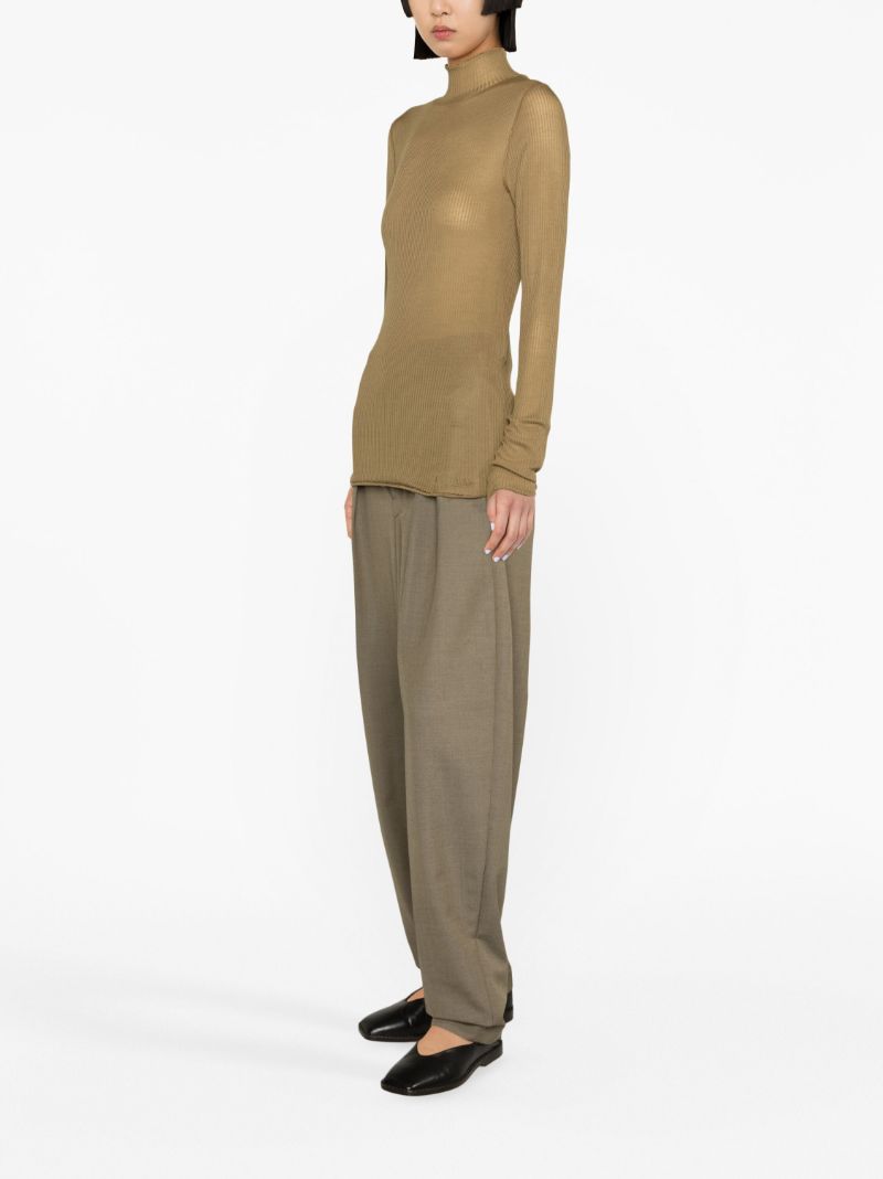 Green Ribbed-knit Silk Top