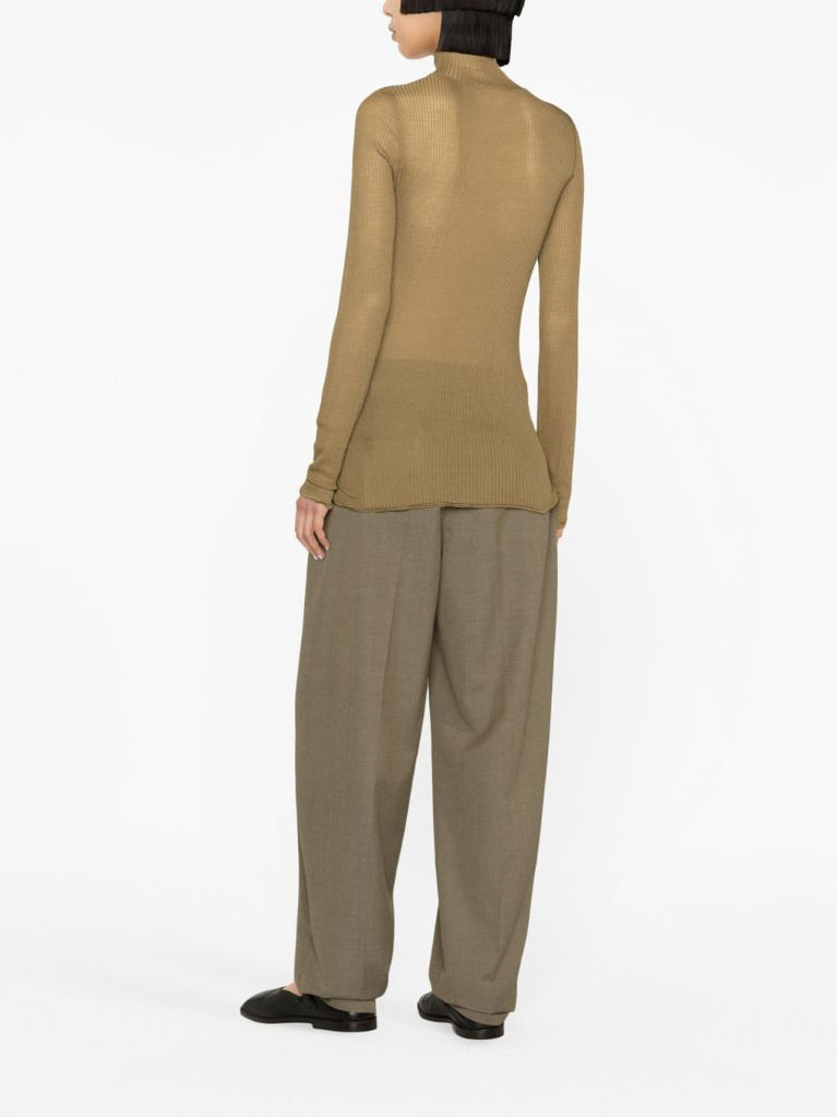 Green Ribbed-knit Silk Top