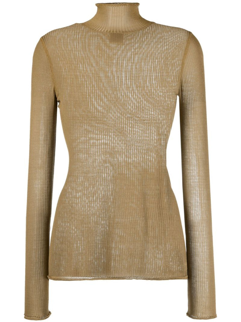 Green Ribbed-knit Silk Top