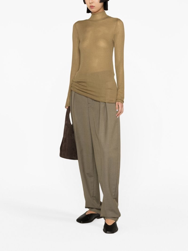 Green Ribbed-knit Silk Top