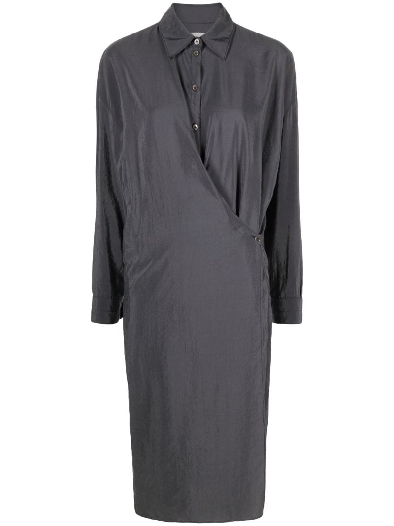 Grey Wrap-front Shirt Dress