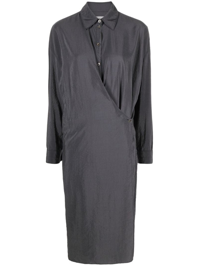Grey Wrap-front Shirt Dress