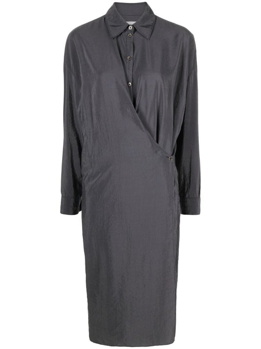 Grey Wrap-front Shirt Dress