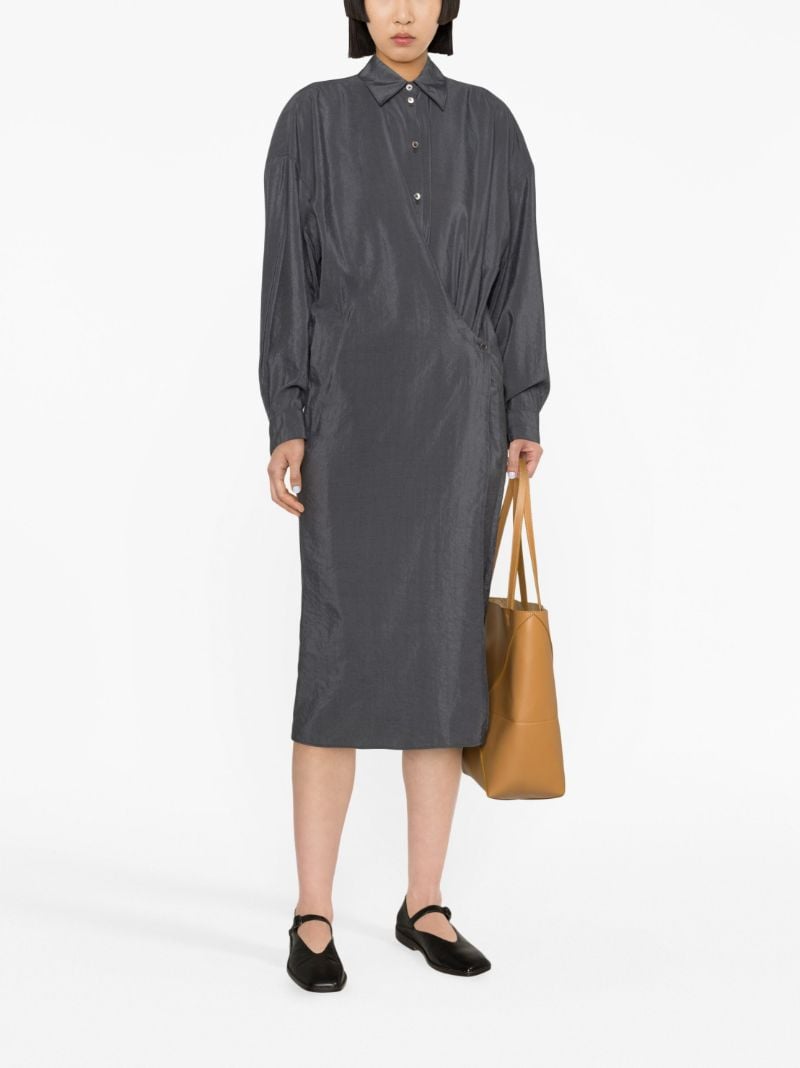 Grey Wrap-front Shirt Dress