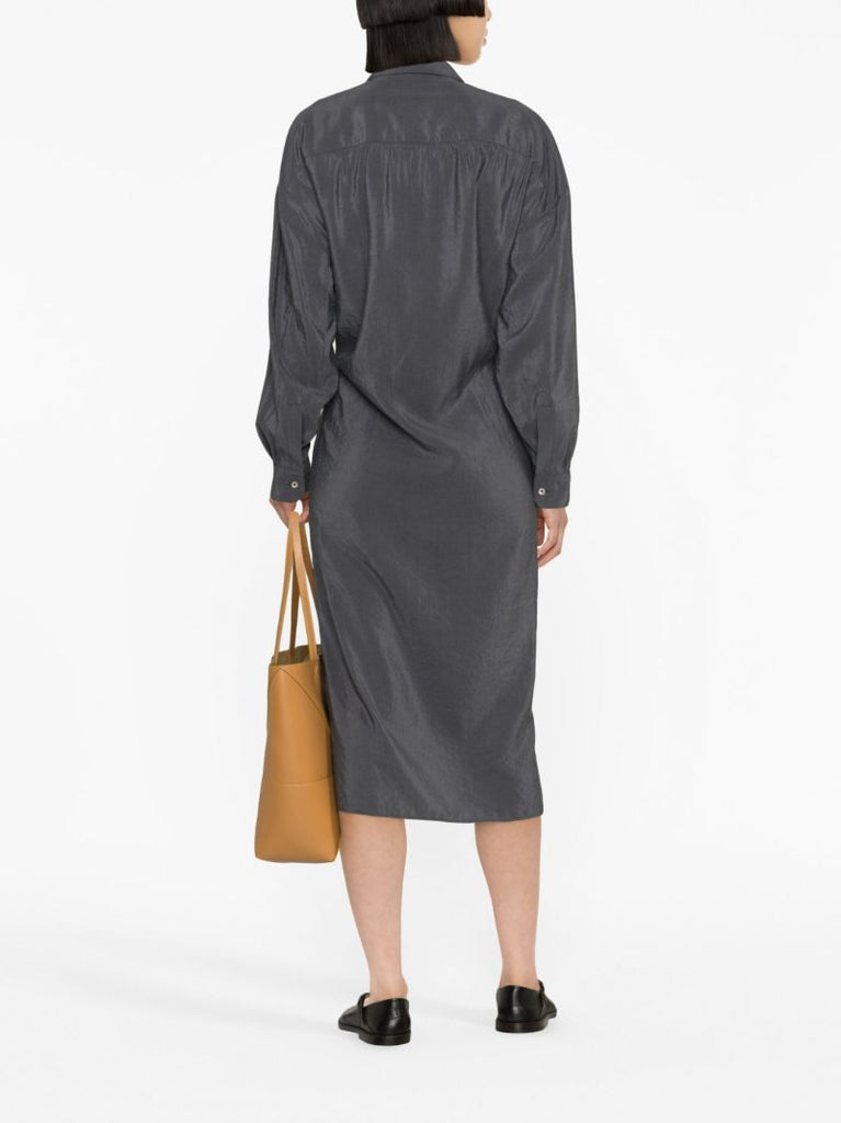 Grey Wrap-front Shirt Dress