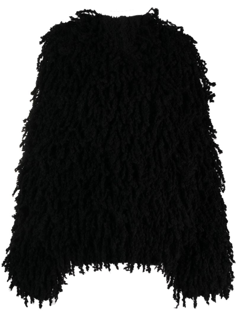 Black Chunky-knit Furry Hoodie