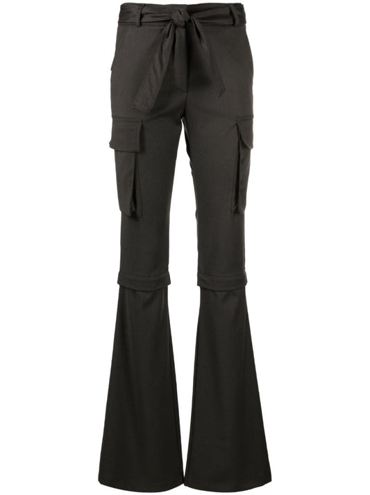 Grey Belted Flared Trousers