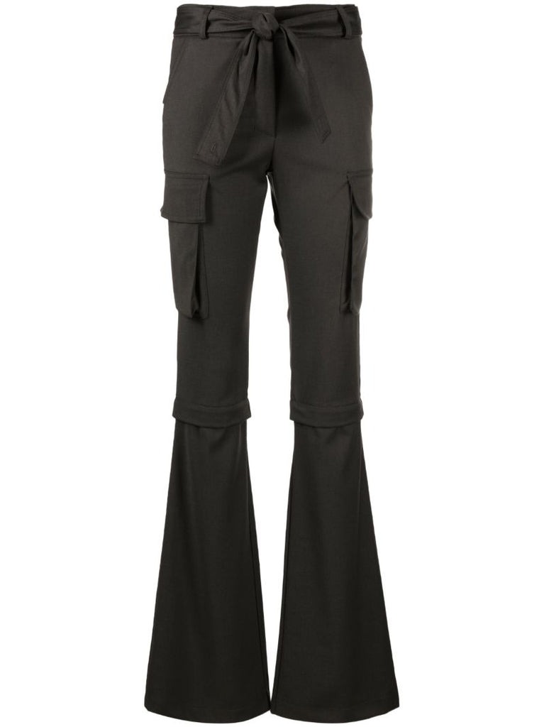 Grey Belted Flared Trousers
