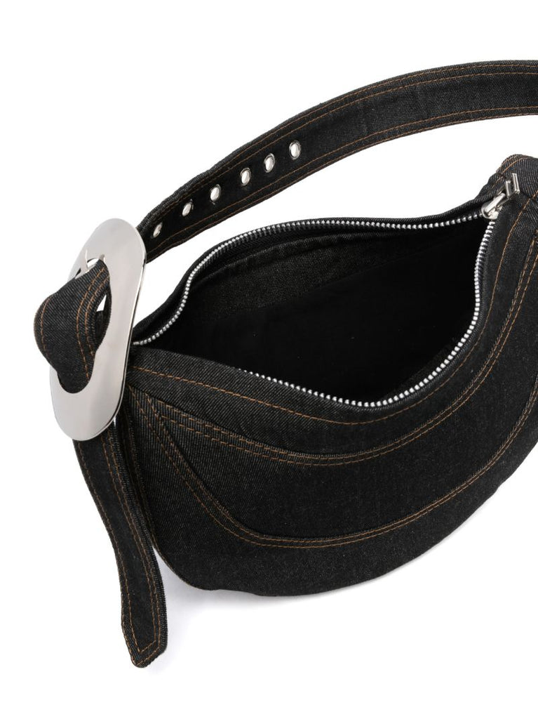 Grey Buckle-detail Denim Should Bag