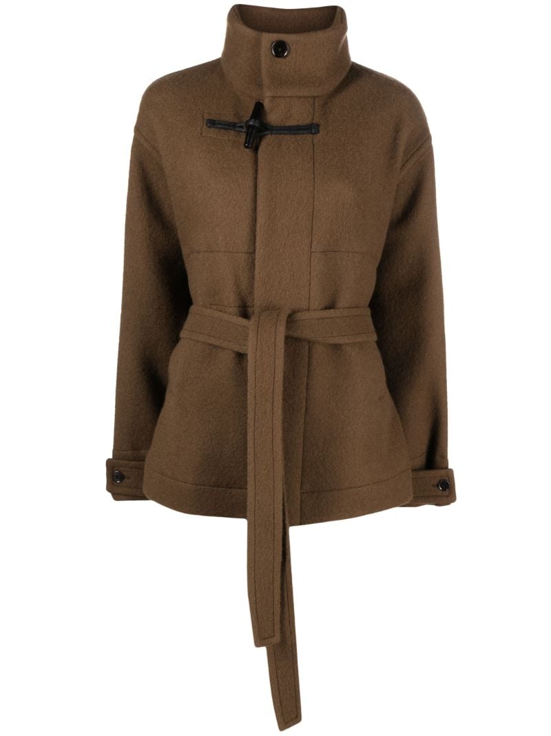 Brown Belted High Neck Coat
