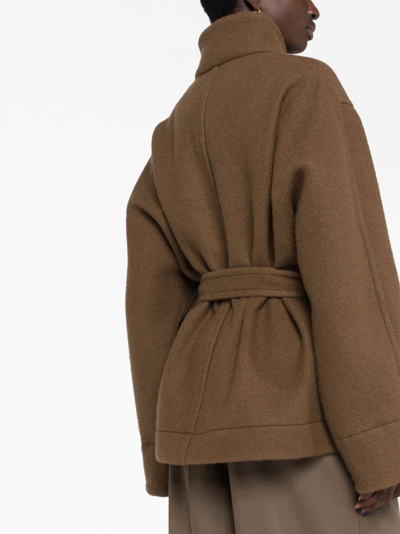 Brown Belted High Neck Coat