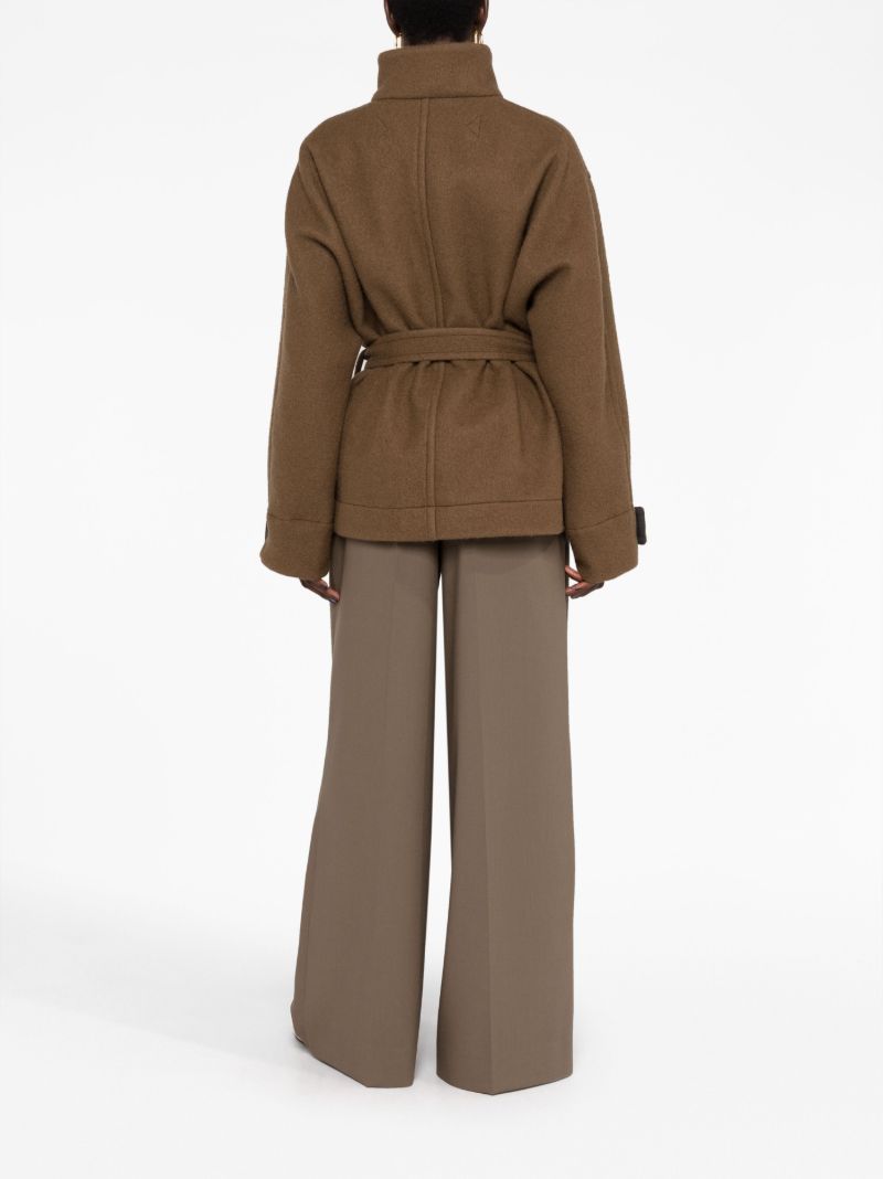 Brown Belted High Neck Coat