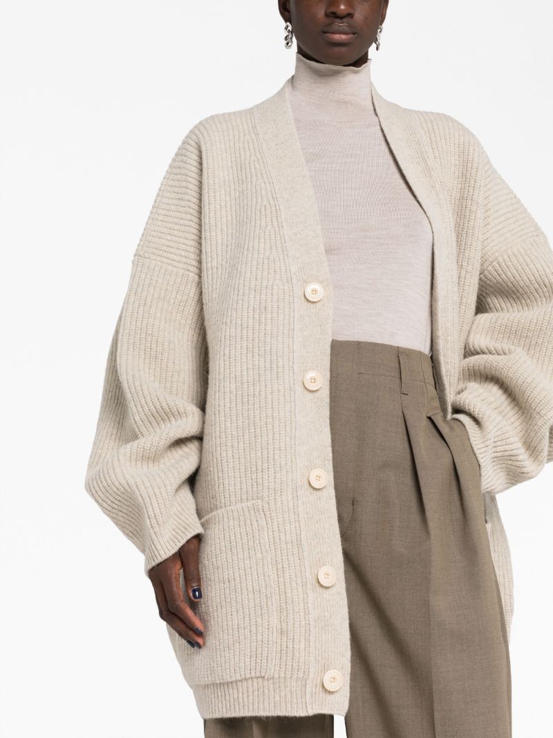 Neutral Ribbed-knit Wool Cardigan