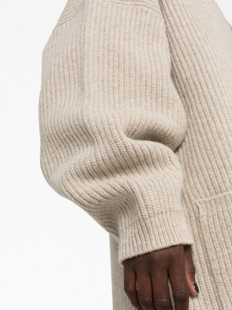 Neutral Ribbed-knit Wool Cardigan