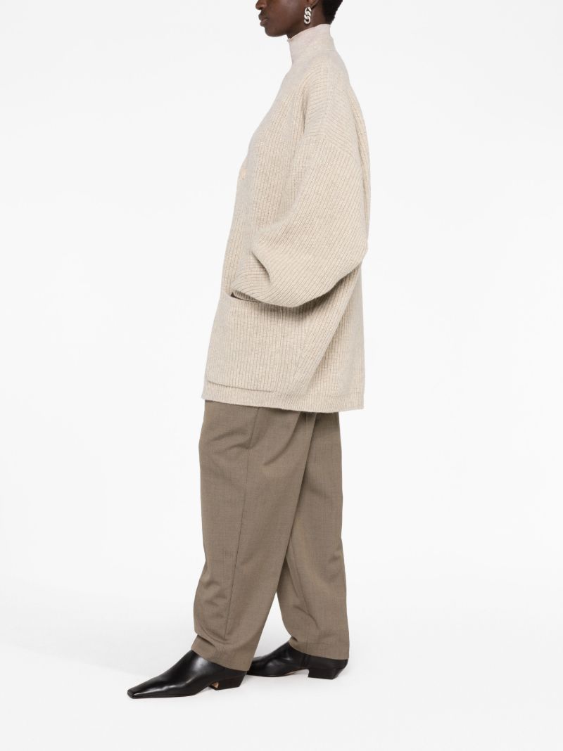 Neutral Ribbed-knit Wool Cardigan
