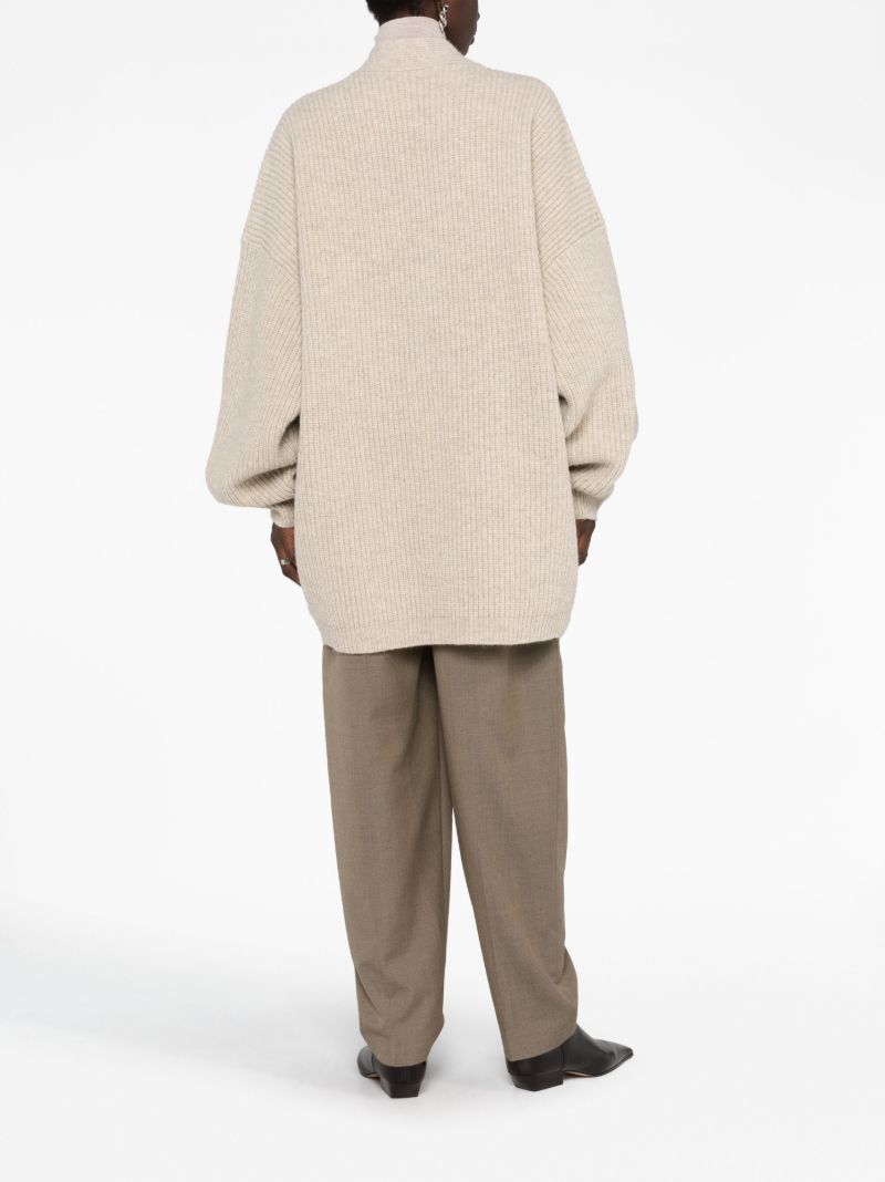 Neutral Ribbed-knit Wool Cardigan
