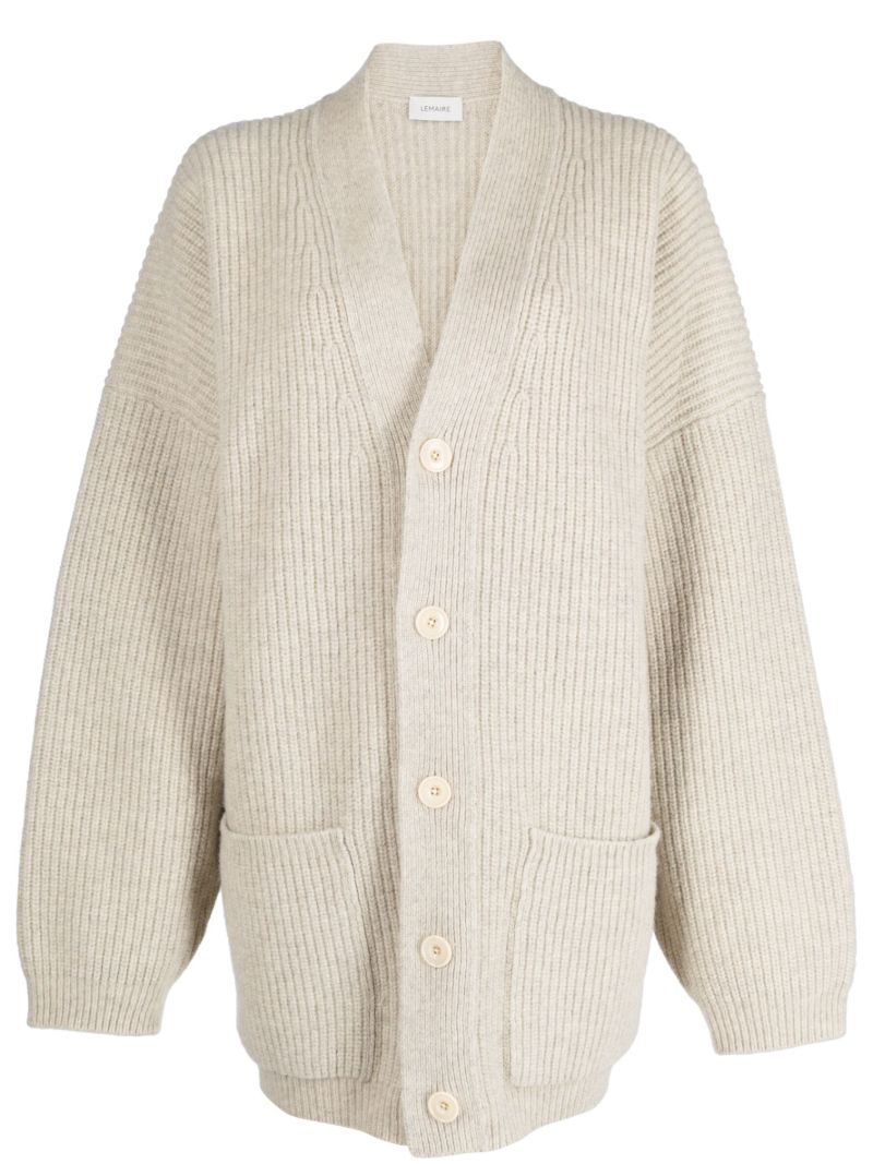 Neutral Ribbed-knit Wool Cardigan