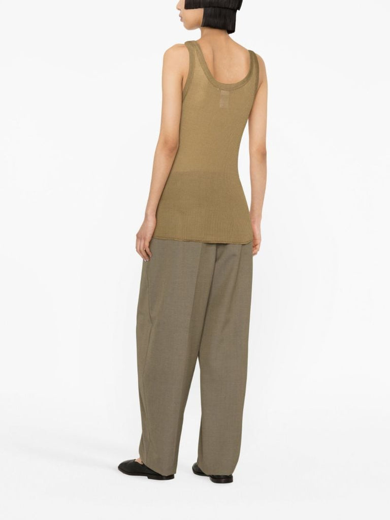 Green Ribbed-knit Silk Tank Top