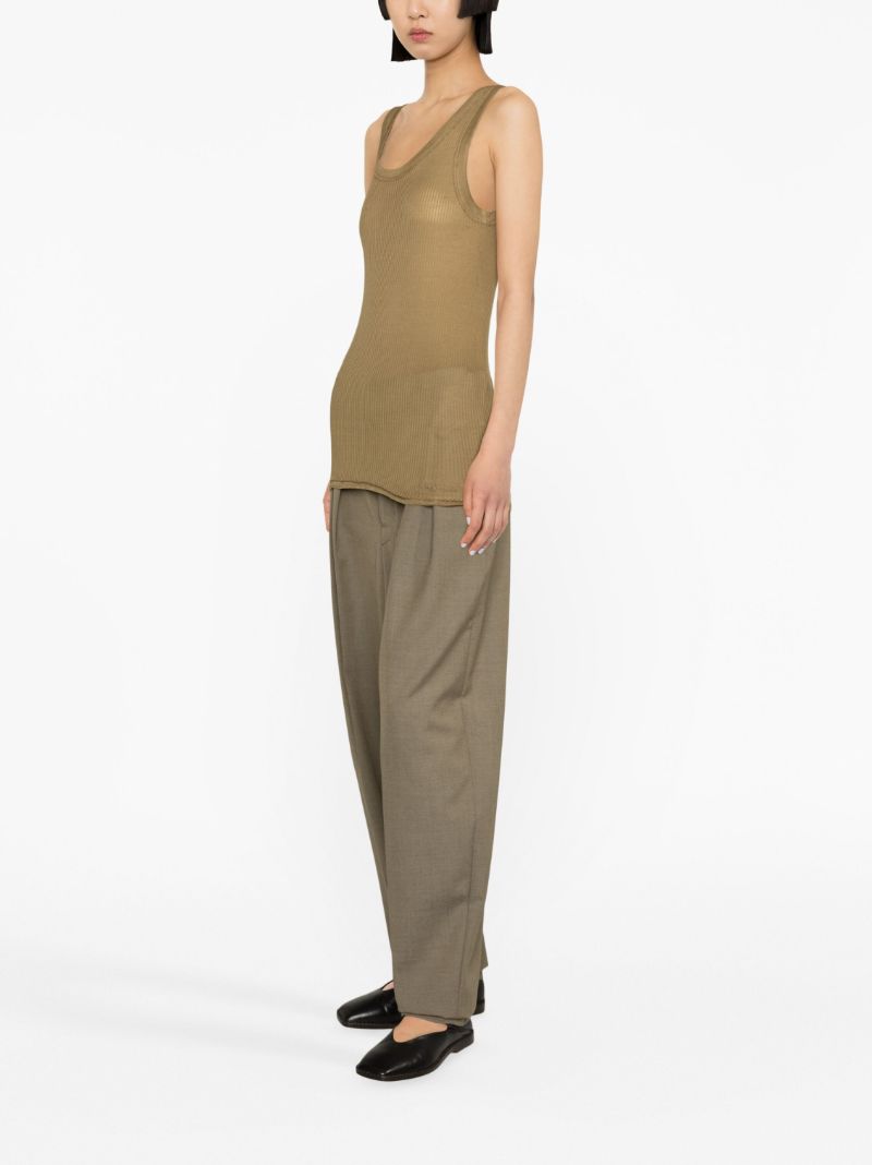 Green Ribbed-knit Silk Tank Top
