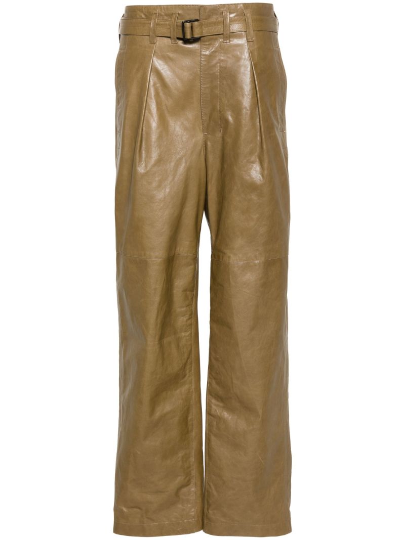 Green Wide-leg Leather Trousers
