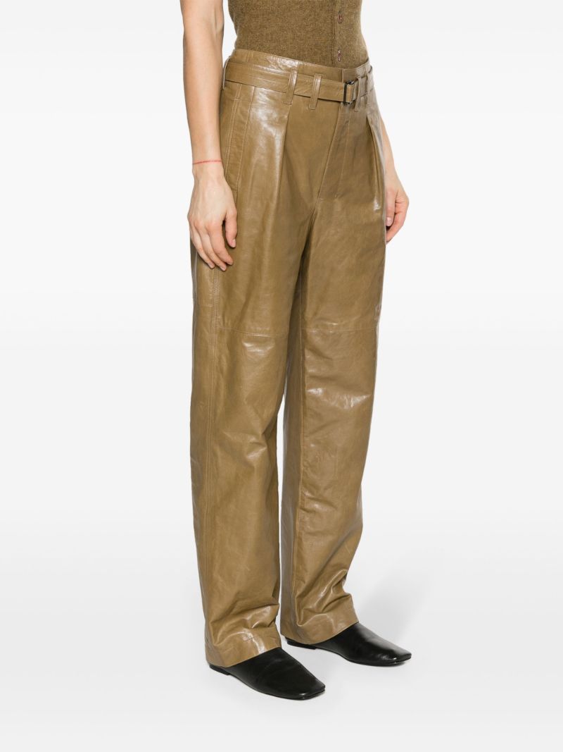 Green Wide-leg Leather Trousers