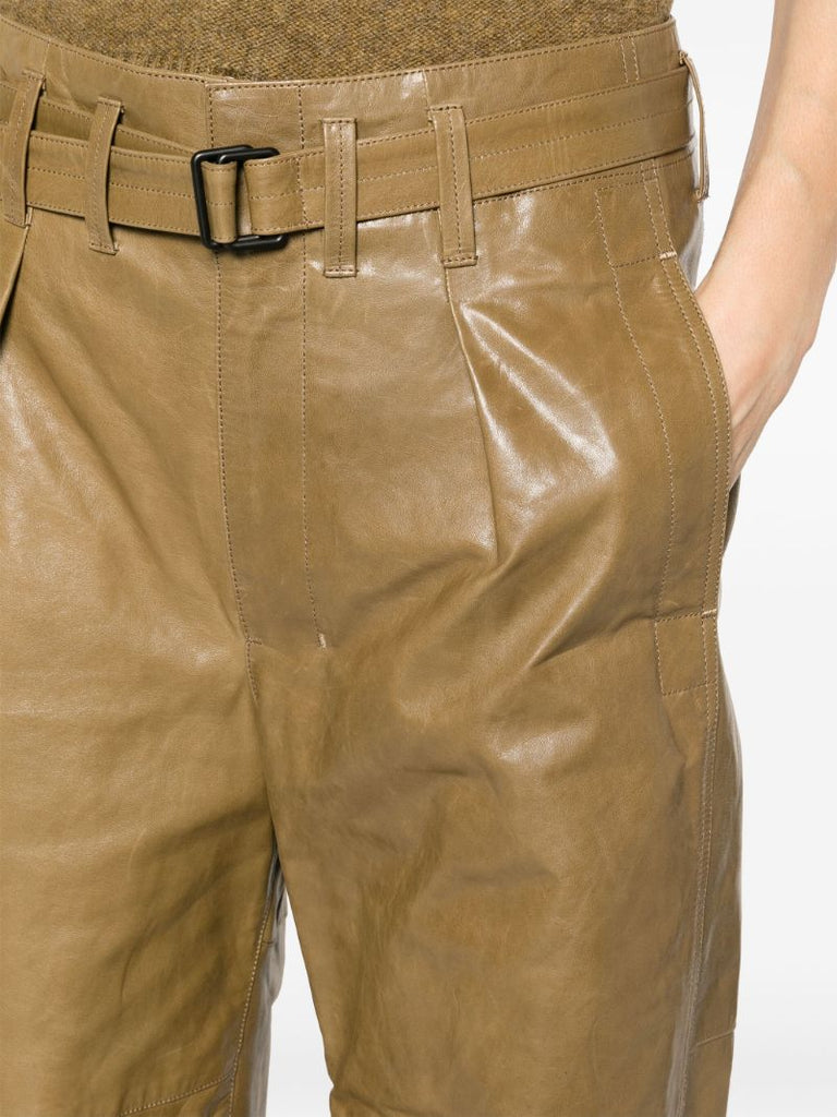Green Wide-leg Leather Trousers