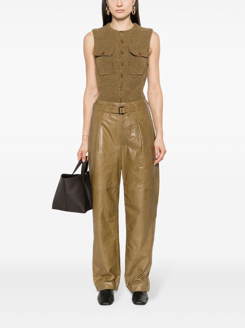 Green Wide-leg Leather Trousers