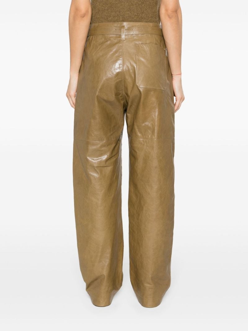 Green Wide-leg Leather Trousers