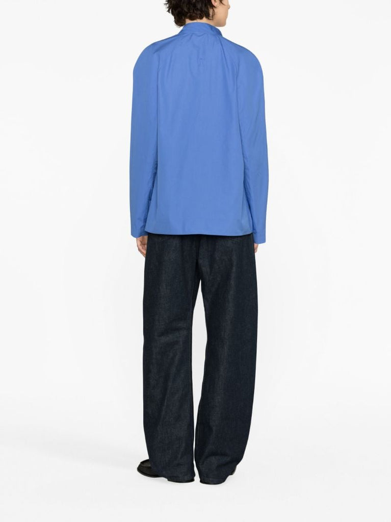 Blue Neck Tie Cotton Blouse