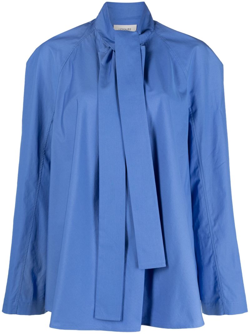 Blue Neck Tie Cotton Blouse