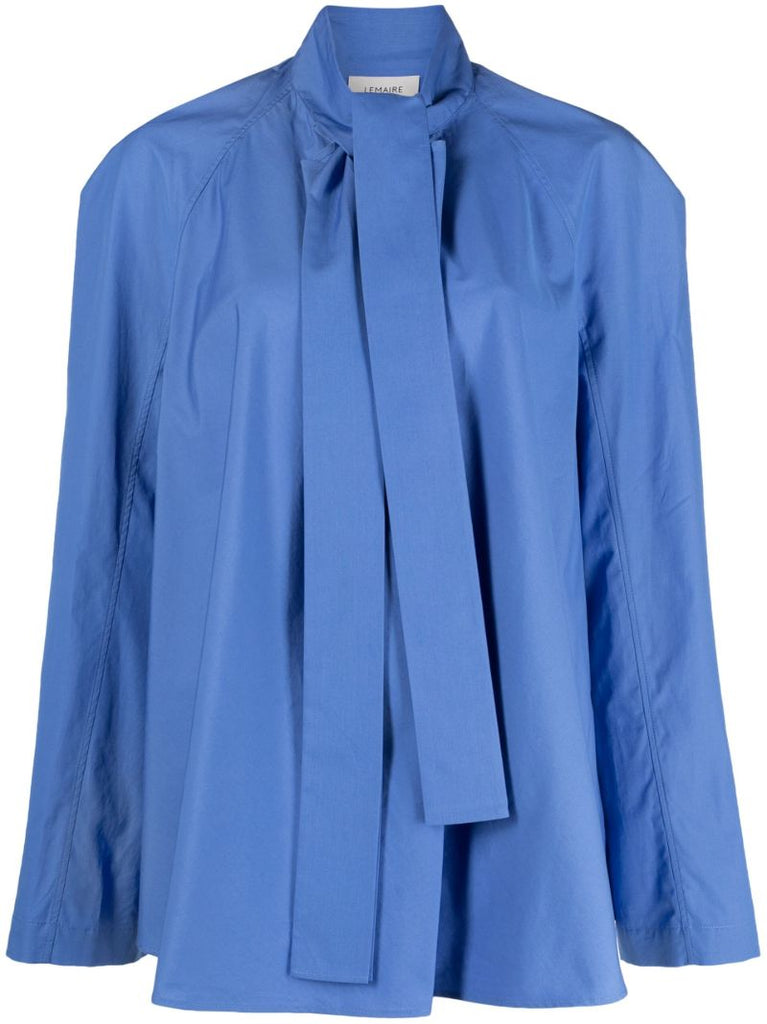 Blue Neck Tie Cotton Blouse