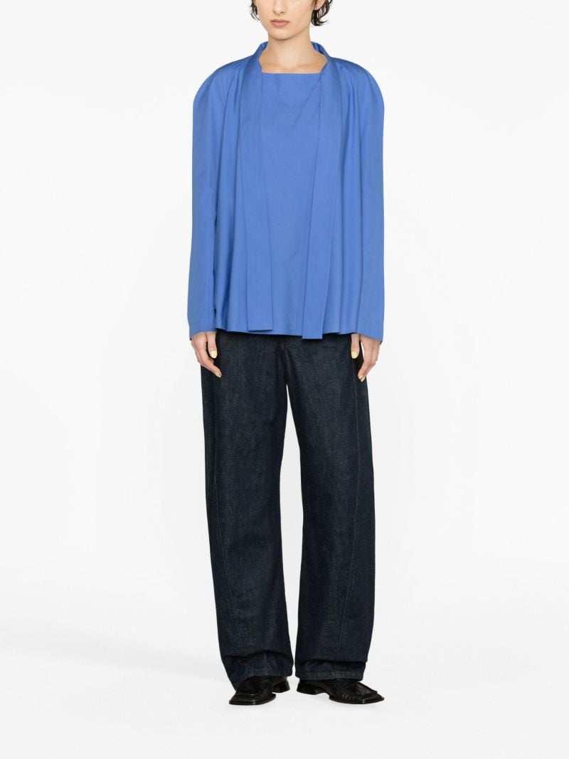 Blue Neck Tie Cotton Blouse