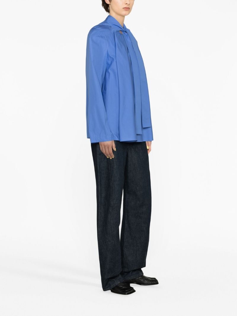 Blue Neck Tie Cotton Blouse