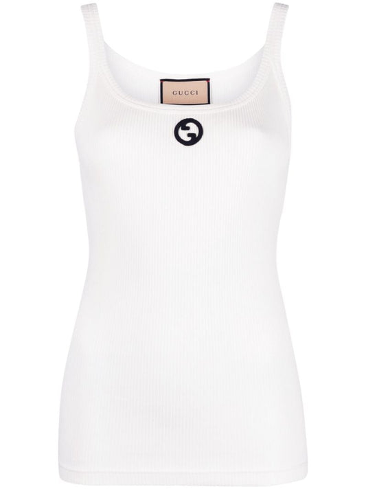 White Embroidered Logo Cotton Tank Top