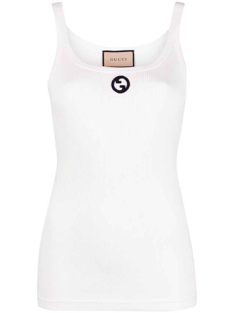 White Embroidered Logo Cotton Tank Top