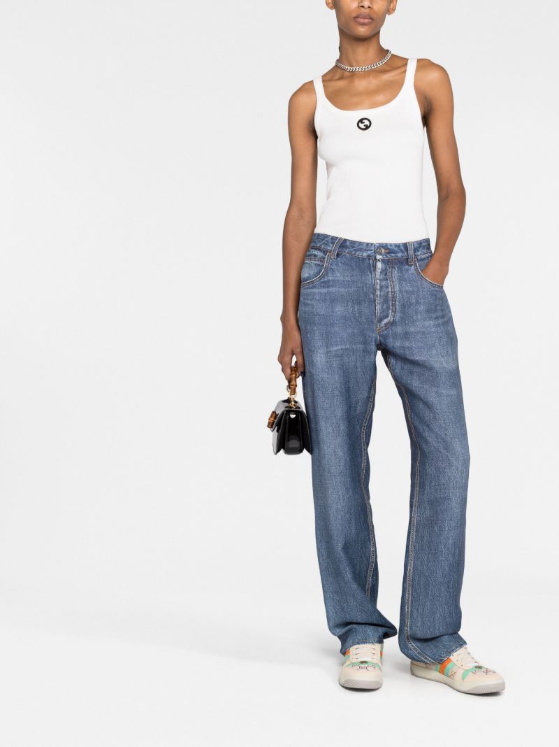 White Embroidered Logo Cotton Tank Top
