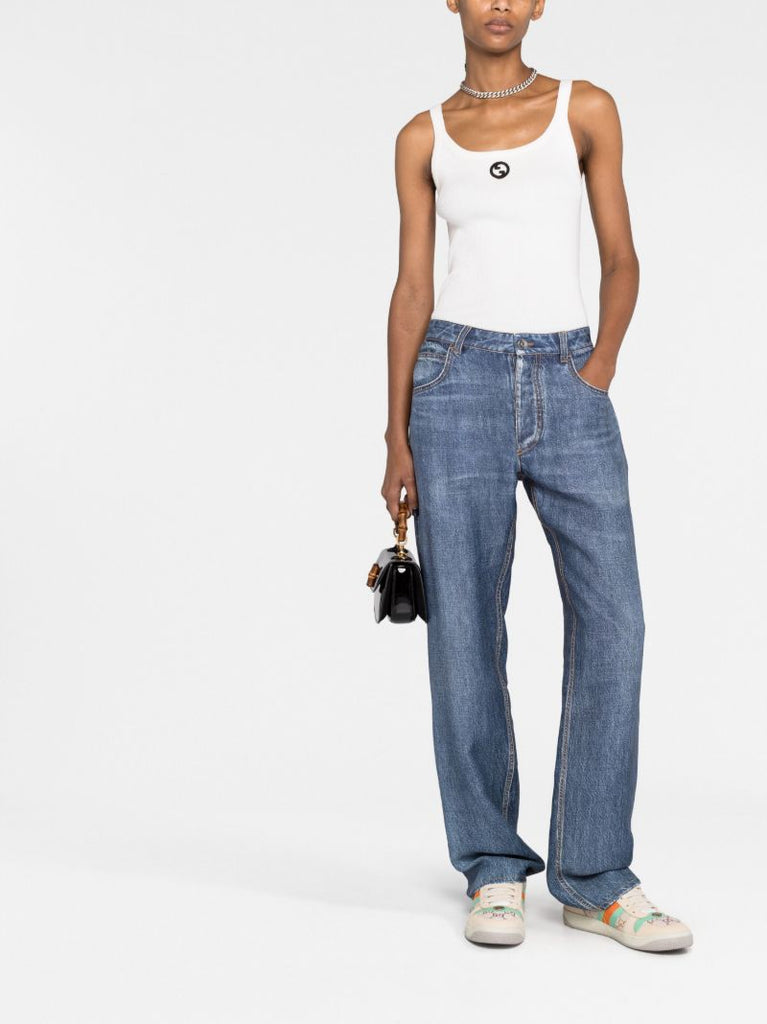 White Embroidered Logo Cotton Tank Top