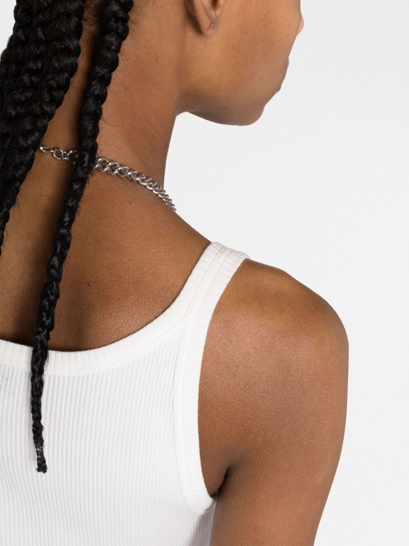 White Embroidered Logo Cotton Tank Top