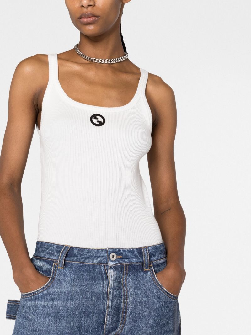 White Embroidered Logo Cotton Tank Top