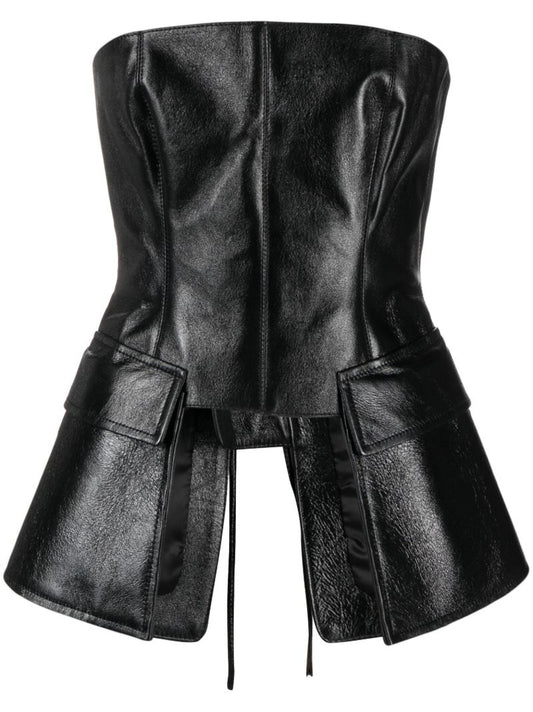 Black Strapless Leather Corset Top